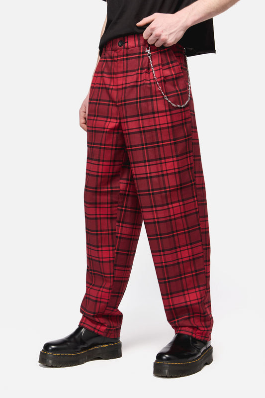 Dangerfield - Over It Tartan Slim Fit Pants - red