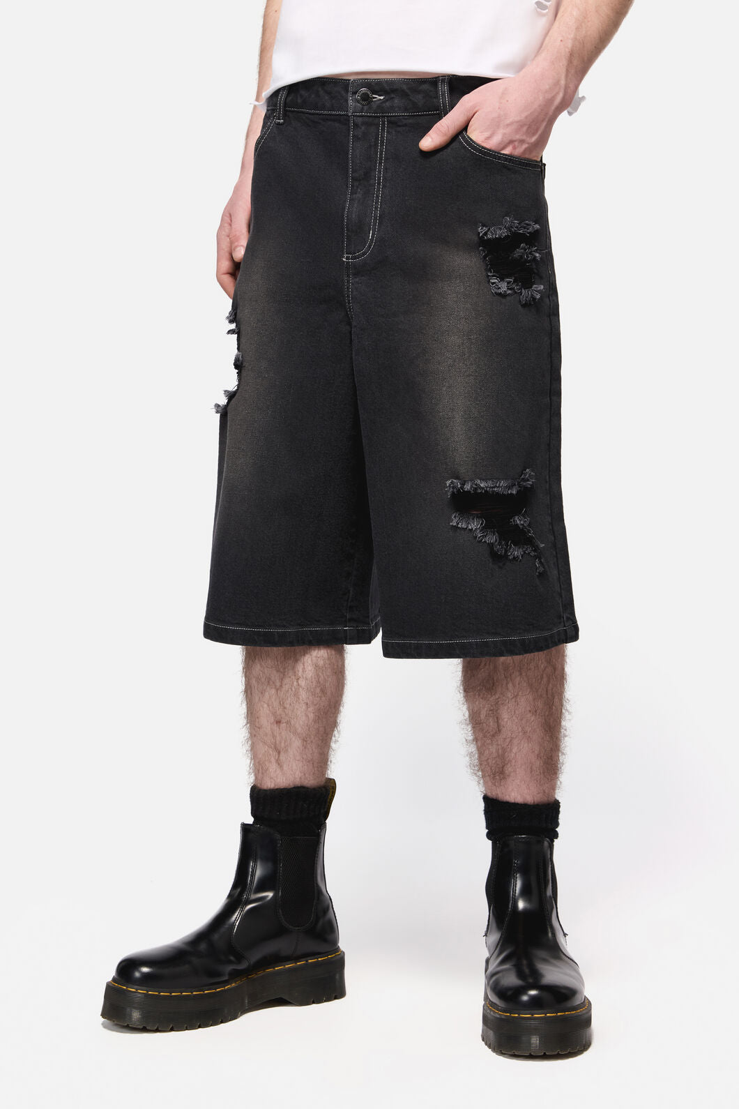 Dangerfield - DenimDistressedUniWideLegJorts - black