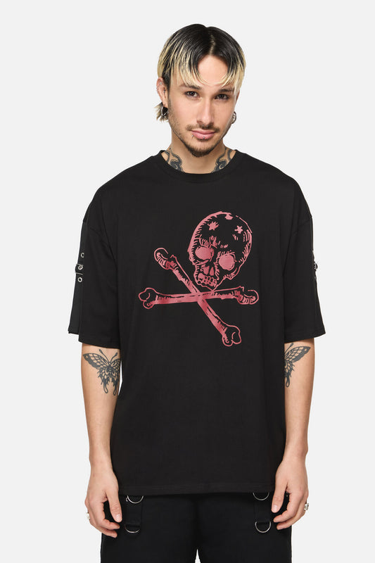 Dangerfield - Skull Grunge Print Tee - black