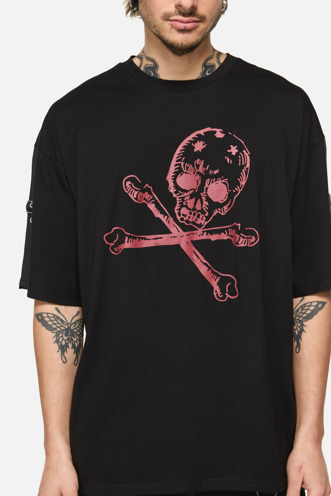 Dangerfield - Skull Grunge Print Tee - black