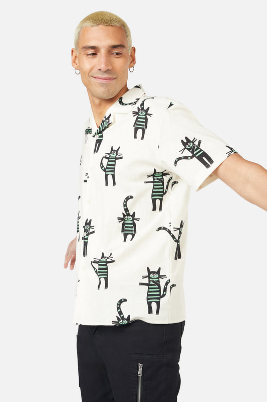 Dangerfield - Peculiar Puss Summer Shirt - cream