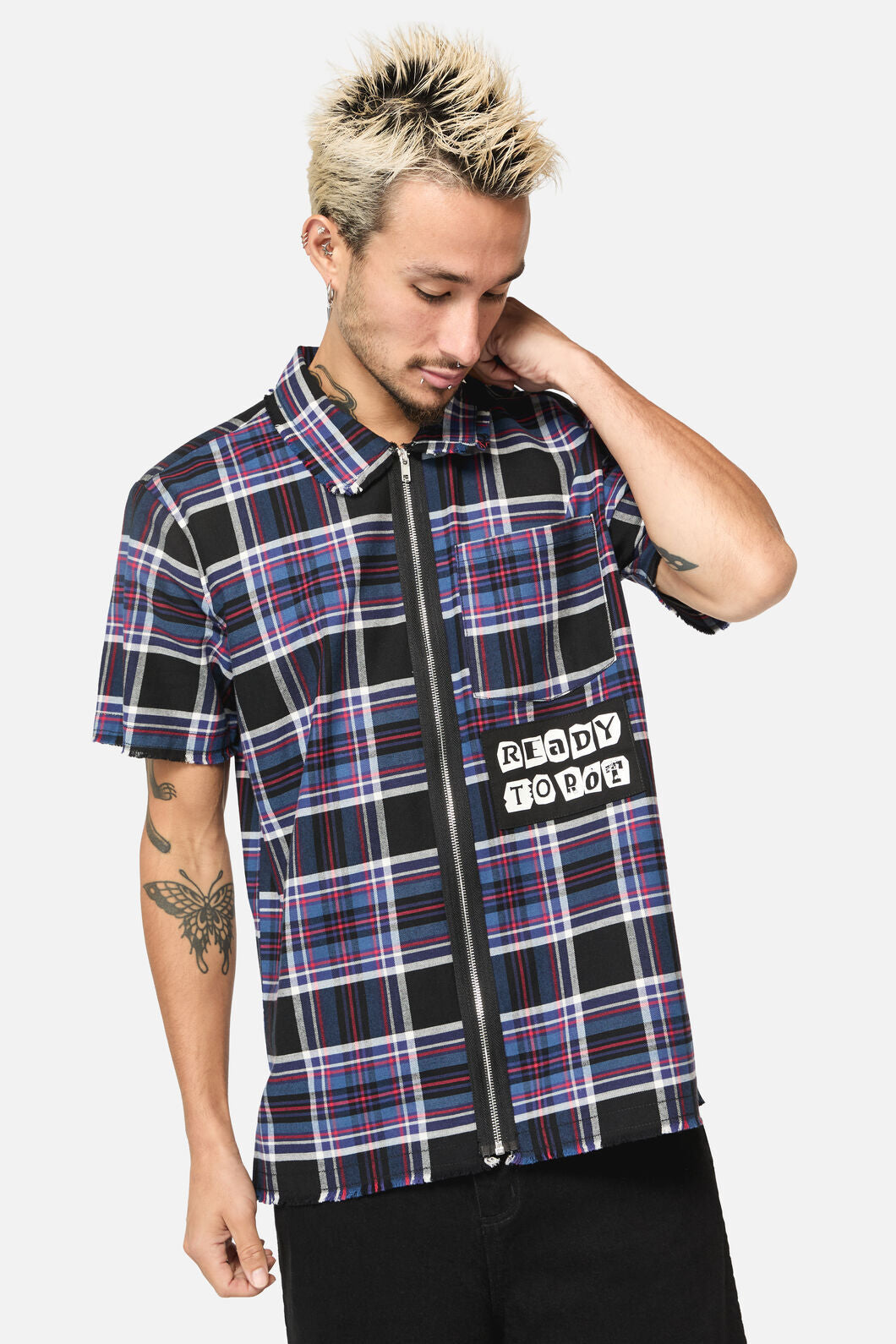 Dangerfield - Edgy Tartan SS Shirt - blue-red