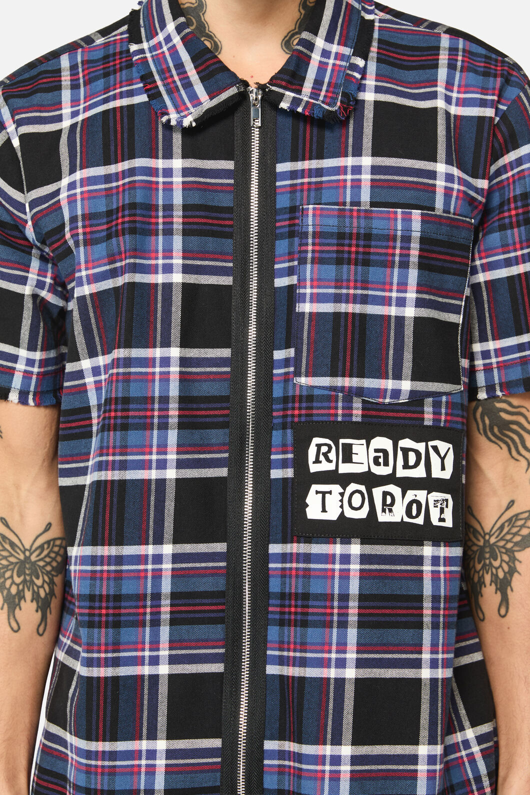 Dangerfield - Edgy Tartan SS Shirt - blue-red