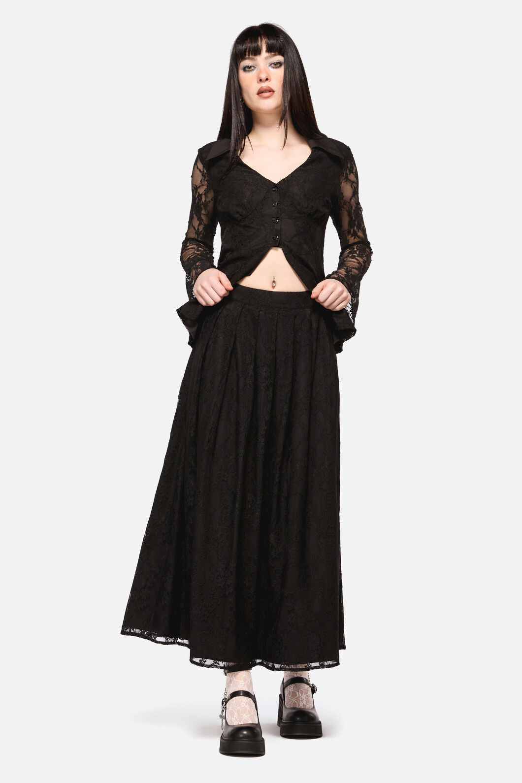 Dangerfield - Dark Pieridae Maxi Lace Skirt - black