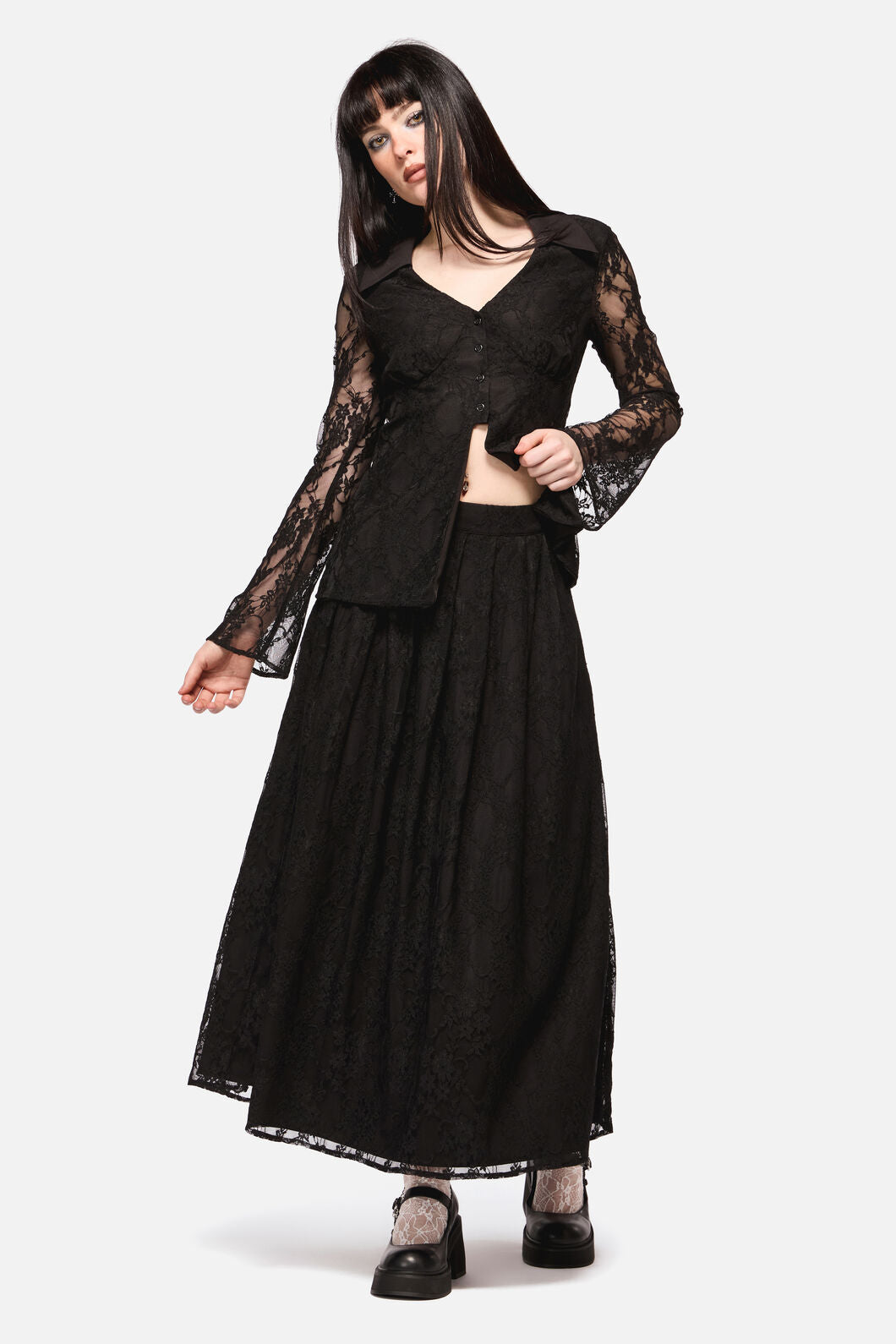 Dangerfield - Dark Pieridae Maxi Lace Skirt - black