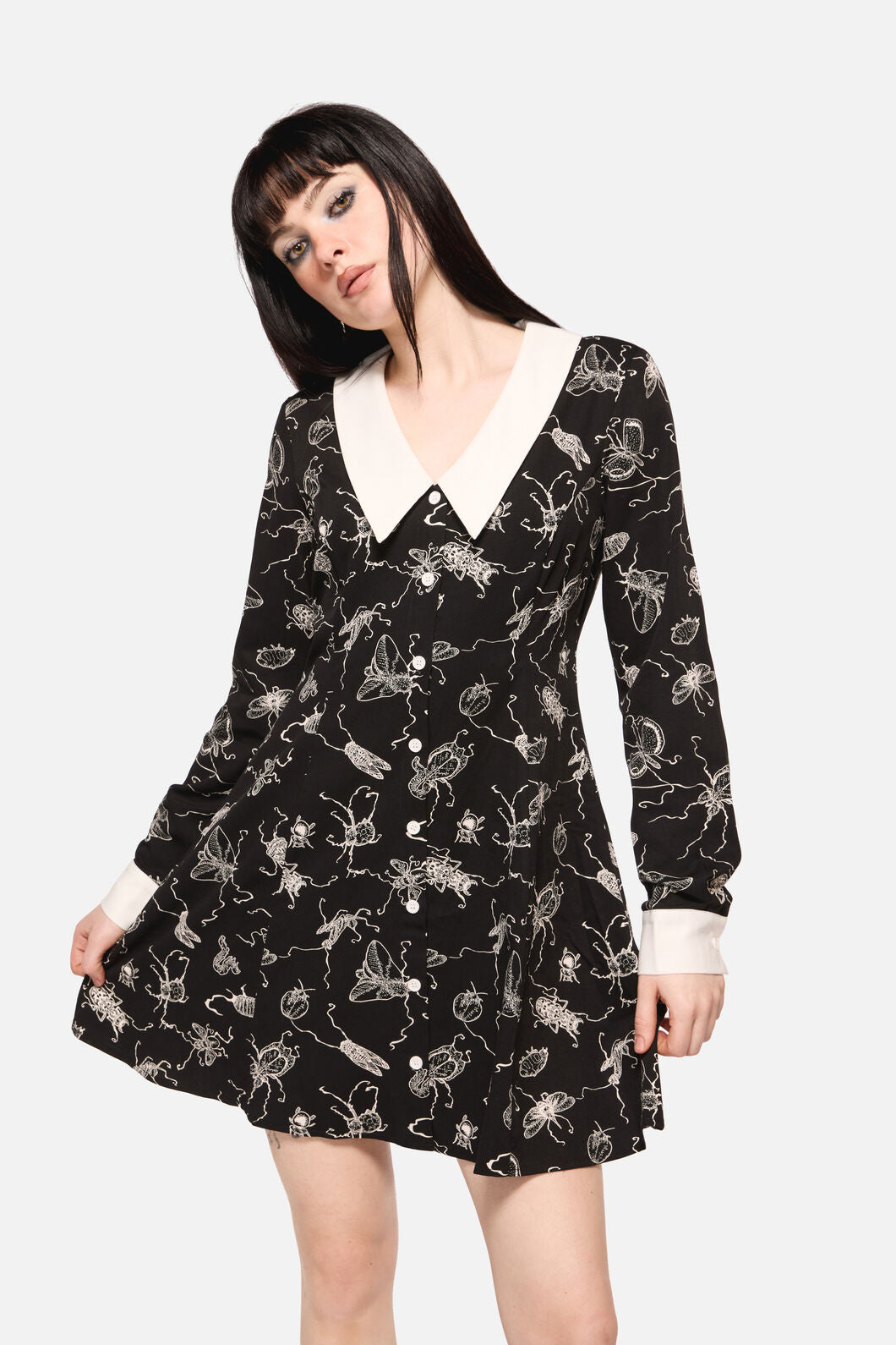 Dangerfield - DarkPieridaePrintLongSleeveDre - black