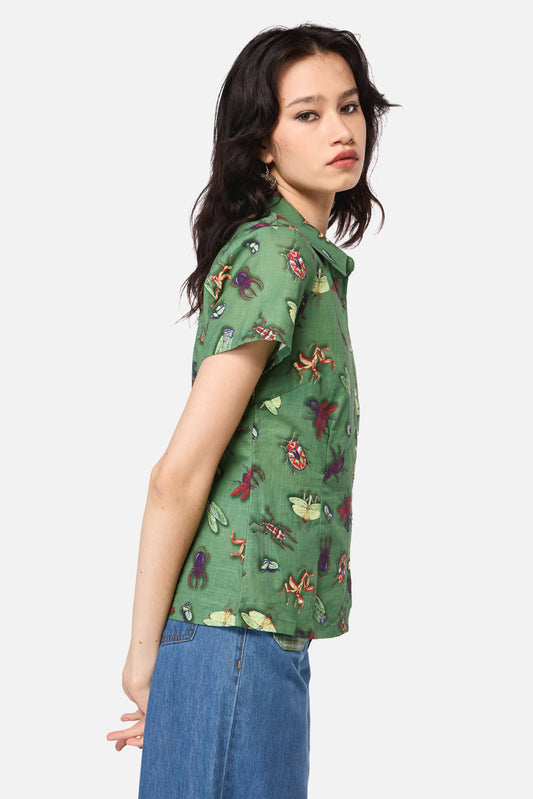 Black Friday - Entomology Print Blouse - green