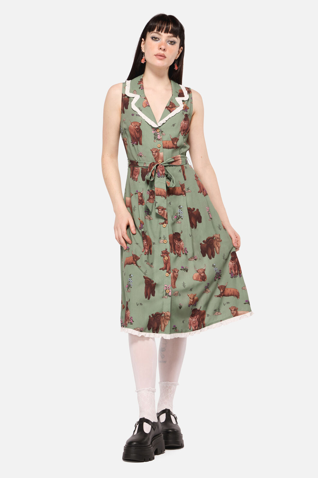 Dangerfield - Highland Fling Ruffle Dress - green