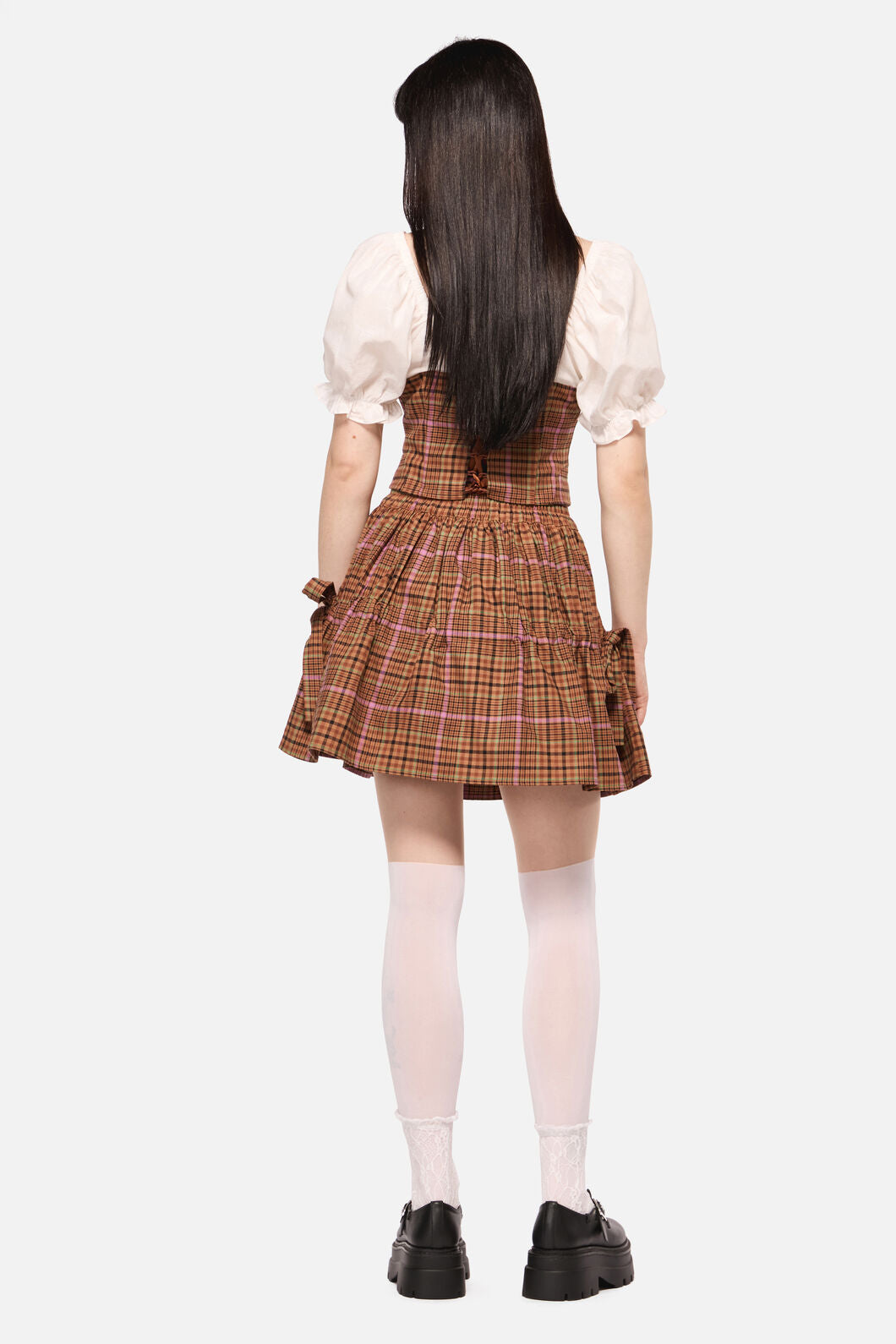 Dangerfield - Rustic Check Gathered Skirt - brown