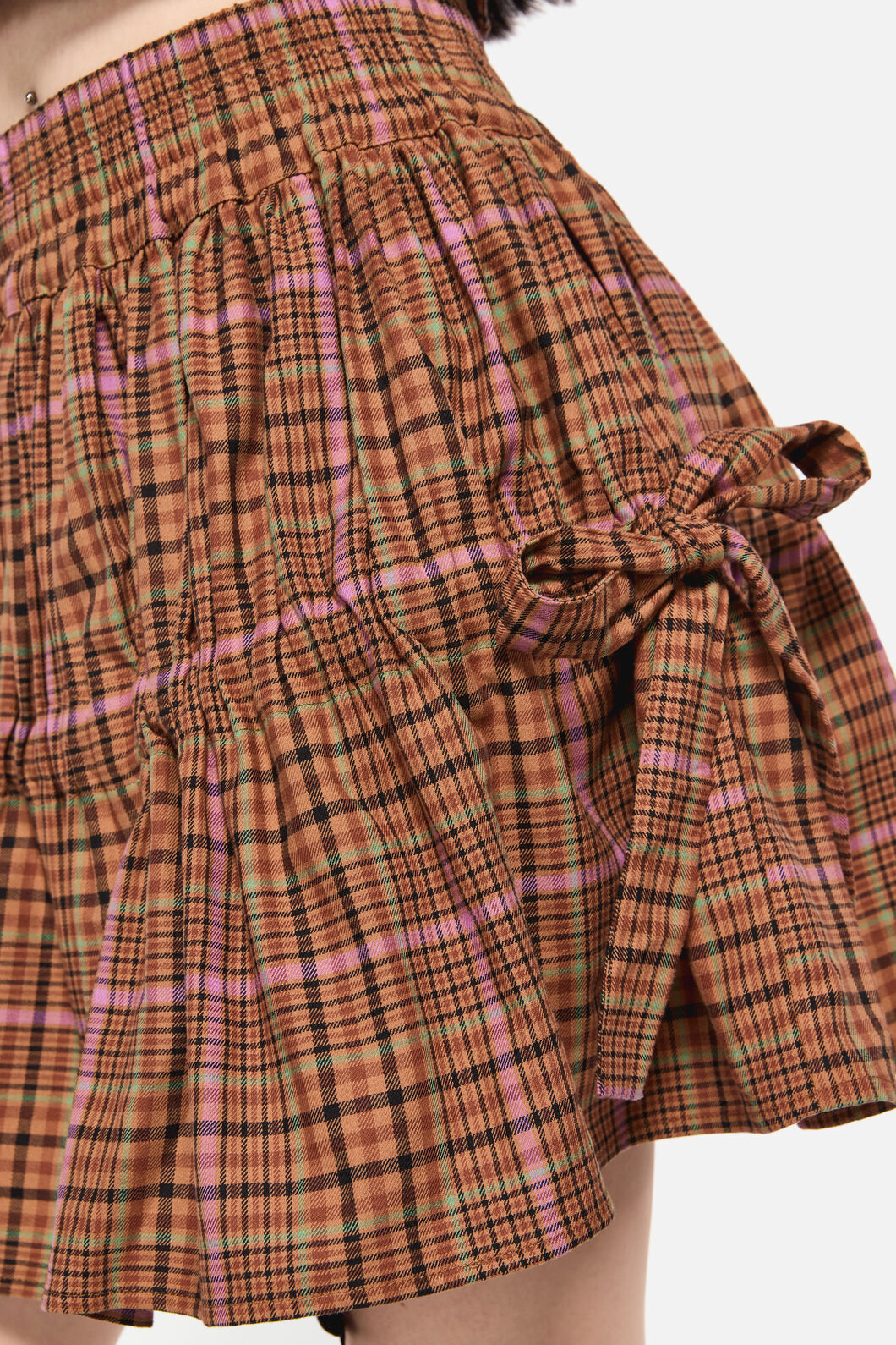 Dangerfield - Rustic Check Gathered Skirt - brown
