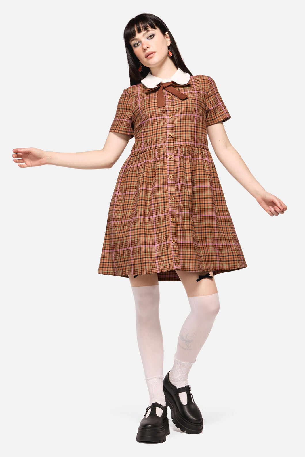 Dangerfield - Rustic Check Collar Dress - brown
