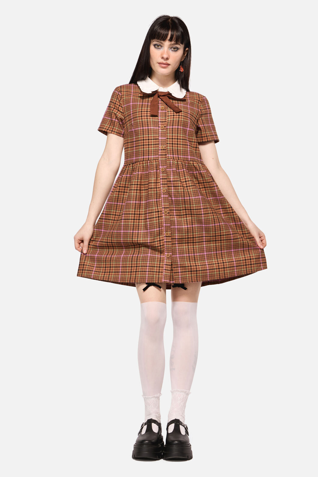 Dangerfield - Rustic Check Collar Dress - brown