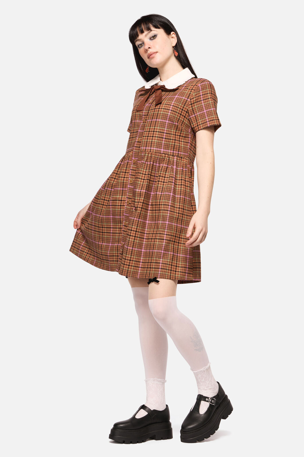 Dangerfield - Rustic Check Collar Dress - brown
