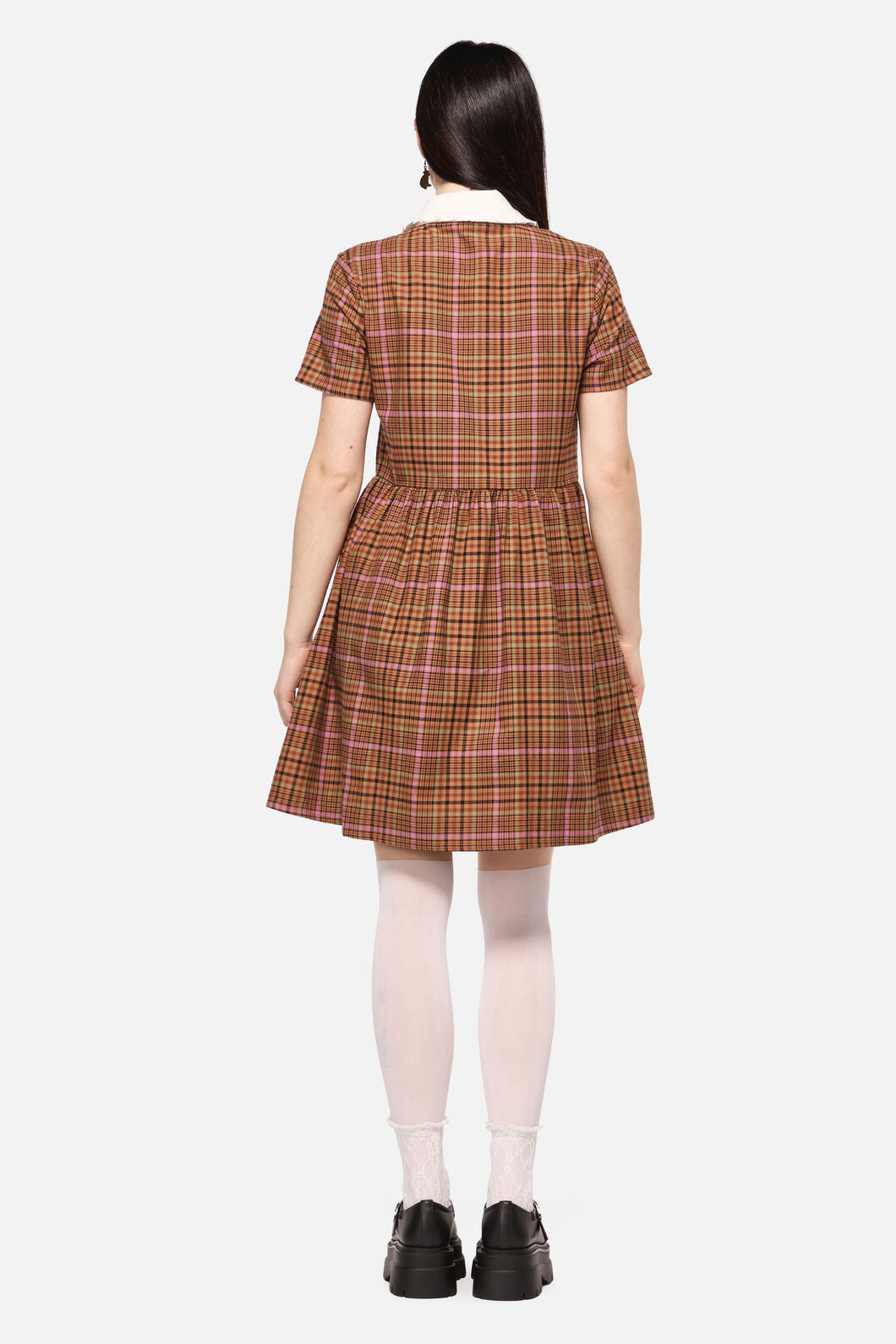 Dangerfield - Rustic Check Collar Dress - brown
