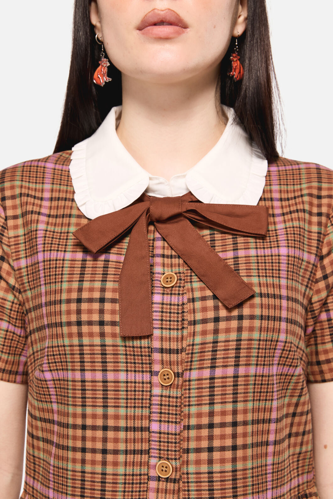 Dangerfield - Rustic Check Collar Dress - brown