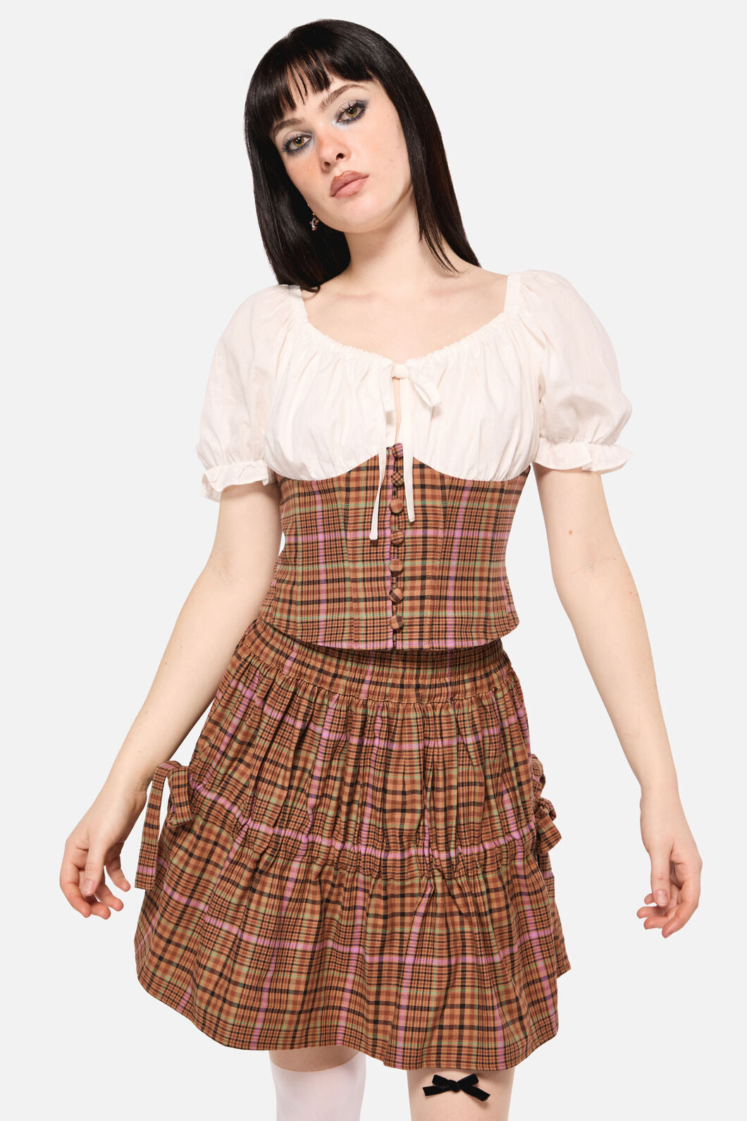 Dangerfield - Rustic Check Corset Top - brown