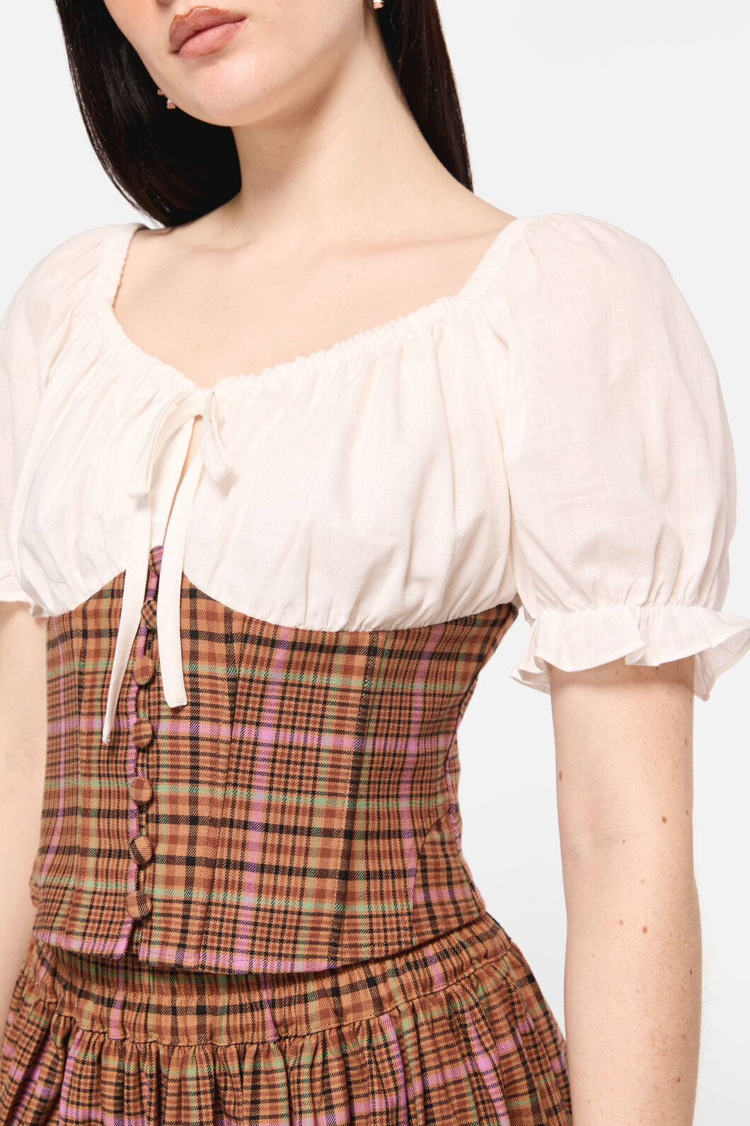 Dangerfield - Rustic Check Corset Top - brown