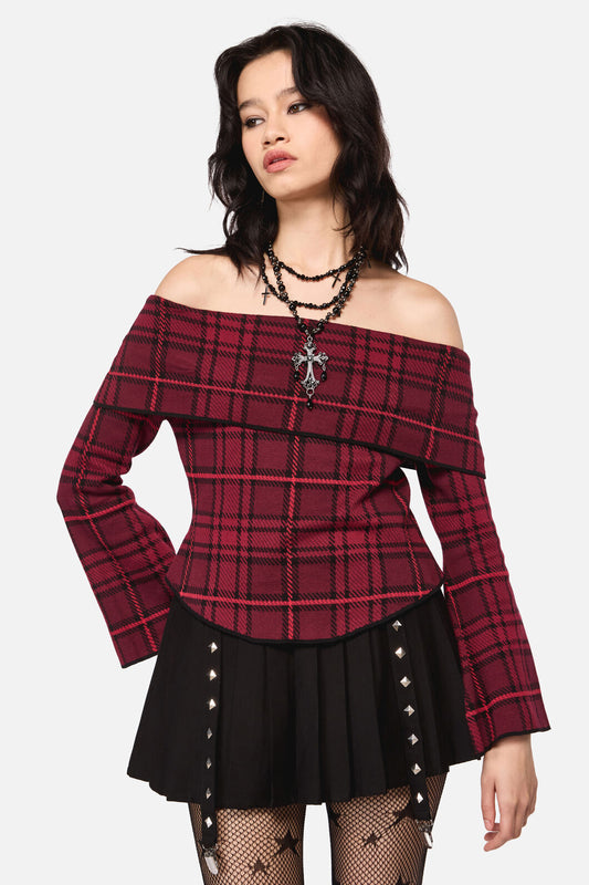 Dangerfield - Over It Tartan Knit Top - red