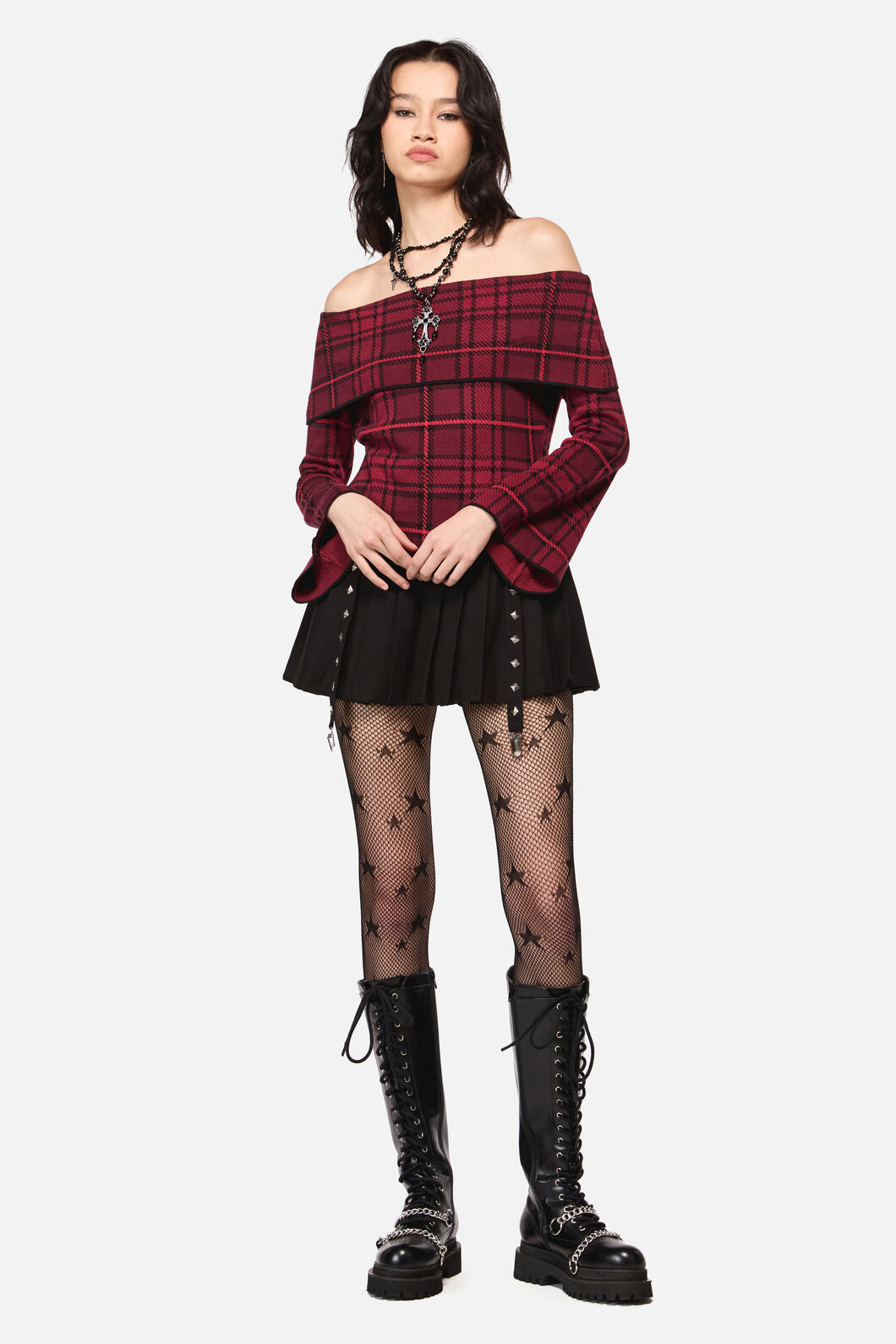 Dangerfield - Over It Tartan Knit Top - red