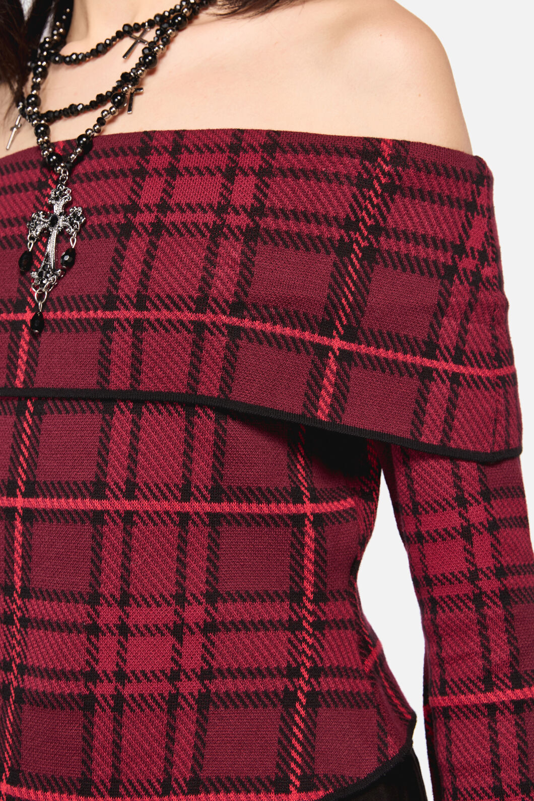 Dangerfield - Over It Tartan Knit Top - red