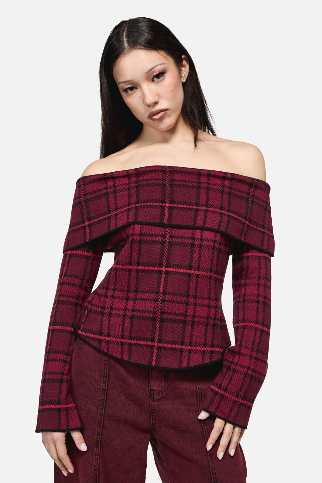 Dangerfield - Over It Tartan Knit Top - red