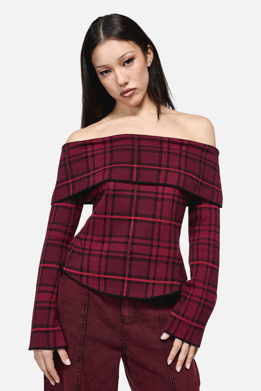 Dangerfield - Over It Tartan Knit Top - red