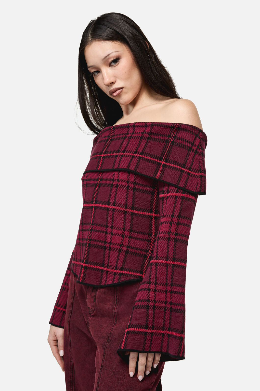 Dangerfield - Over It Tartan Knit Top - red