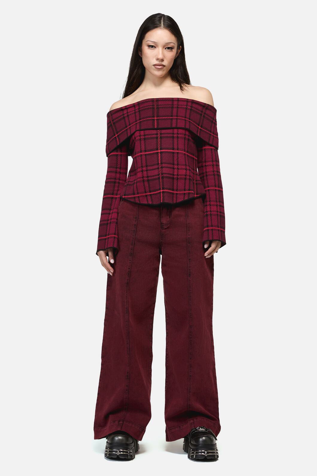 Dangerfield - Over It Tartan Knit Top - red
