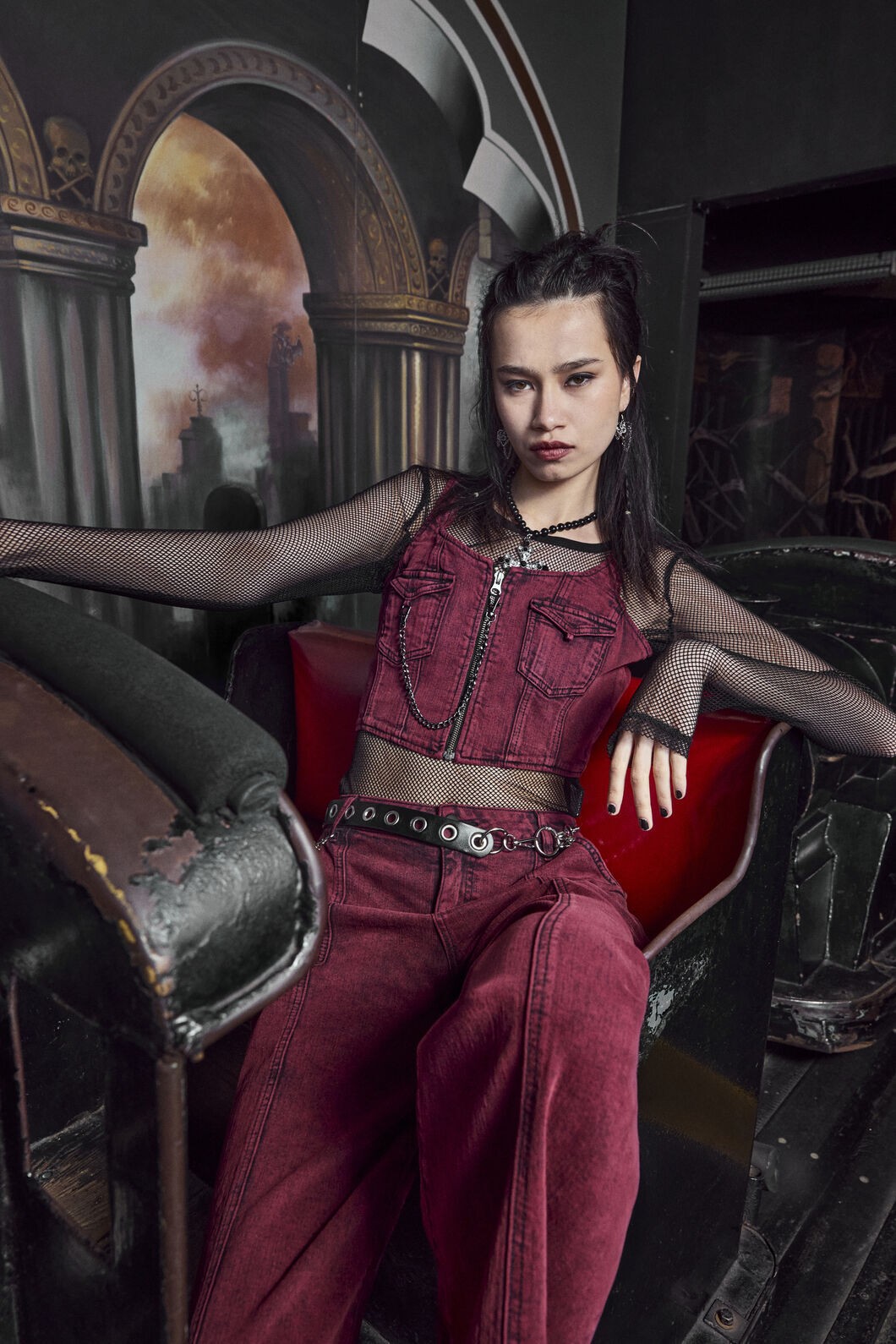 Dangerfield - Barb Denim Corset Top - red