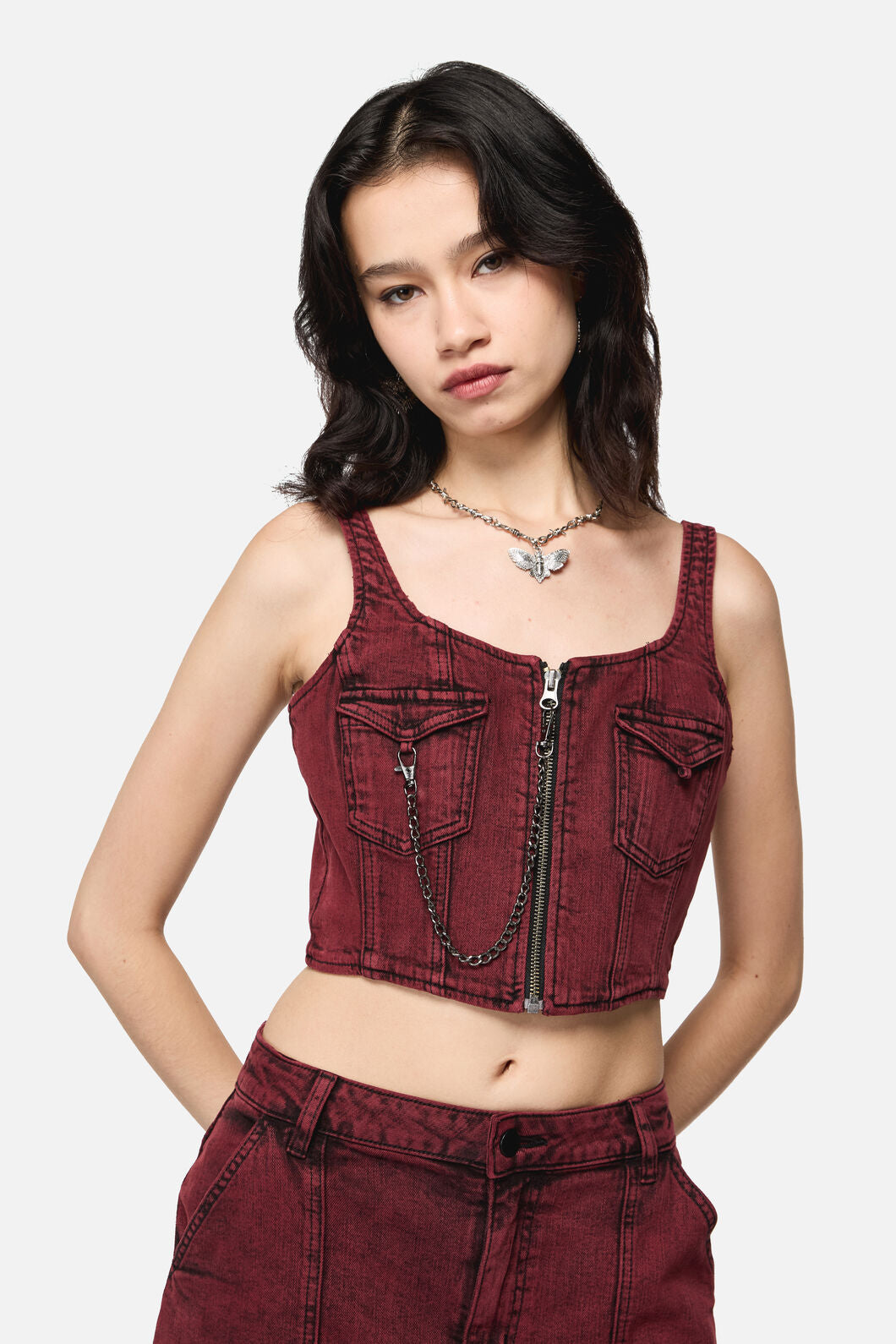 Dangerfield - Barb Denim Corset Top - red