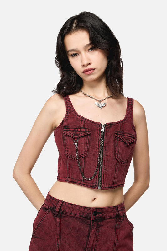 Dangerfield - Barb Denim Corset Top - red