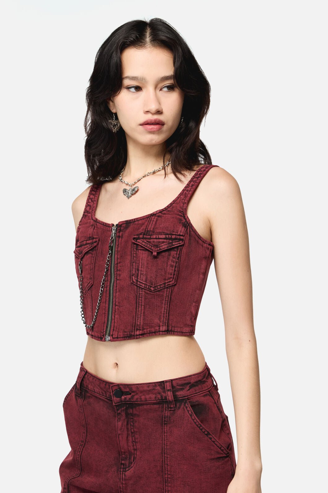 Dangerfield - Barb Denim Corset Top - red