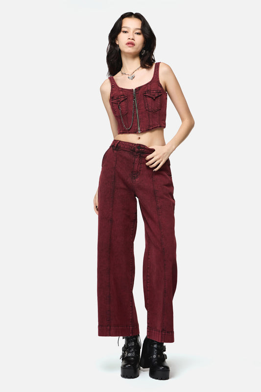 Dangerfield - Barb Denim Corset Top - red