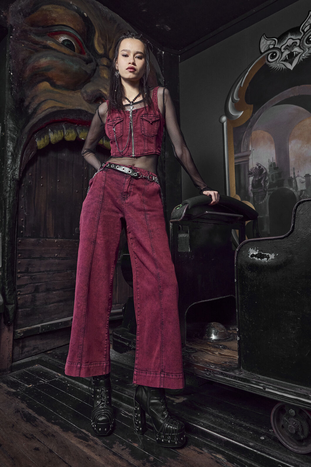 Dangerfield - Barb Denim Corset Top - red