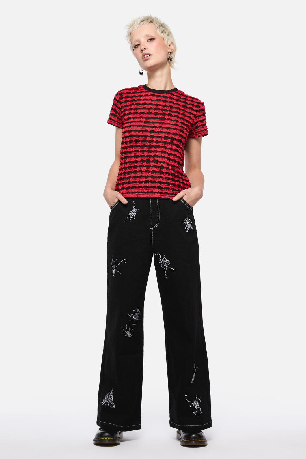 Dangerfield - Dangerous Distressed Mesh Top - red-black