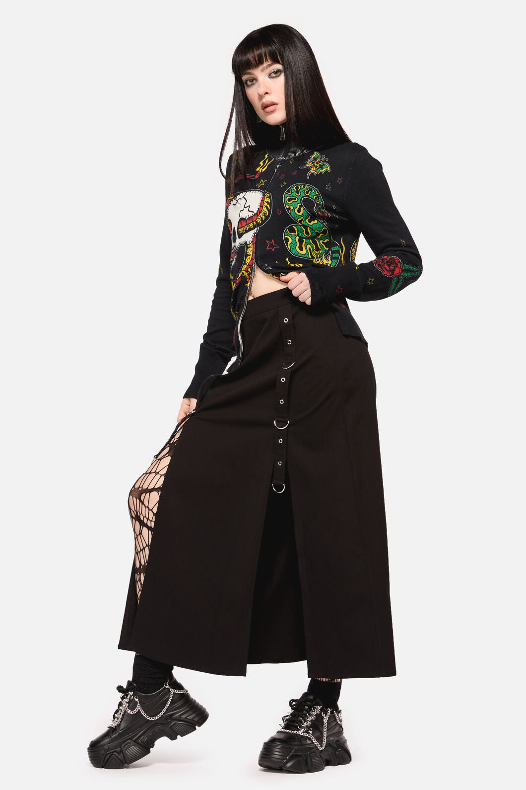 Dangerfield - Defiant Punk Trim Midi Skirt - black