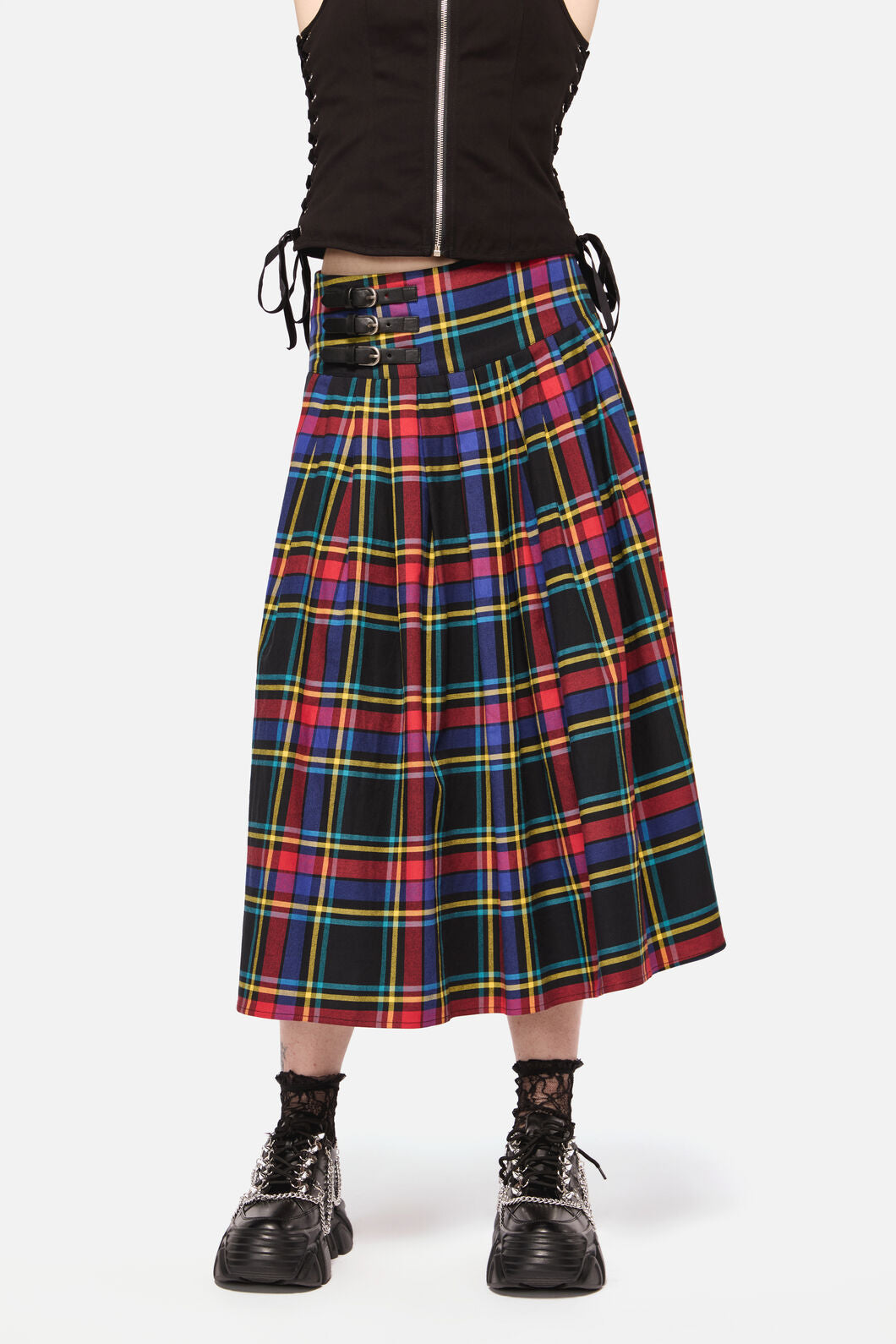 Dangerfield - Anarchic Tartan Midi Skirt - multi