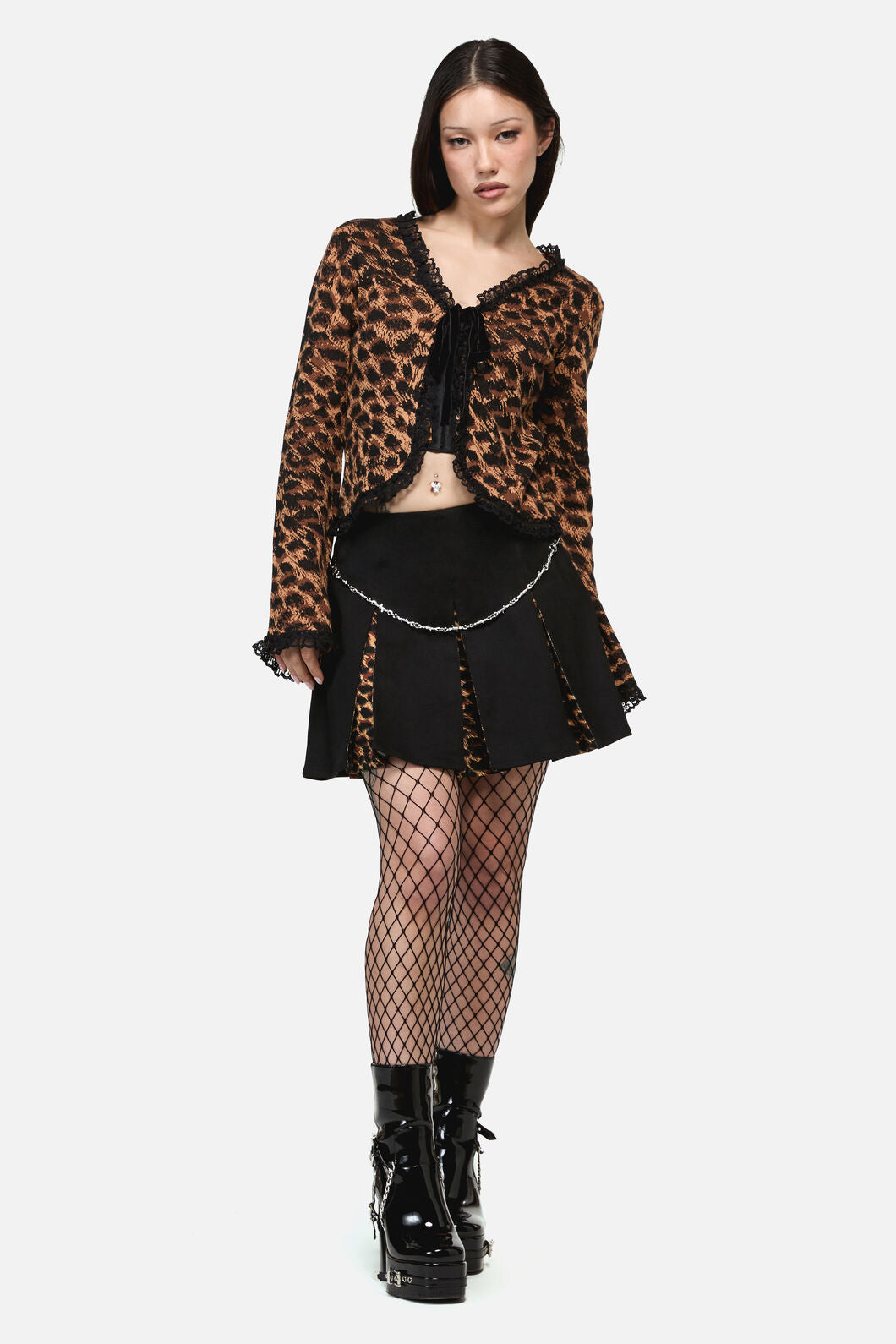 Dangerfield - Leopard Tie Grunge Cardigan - brown