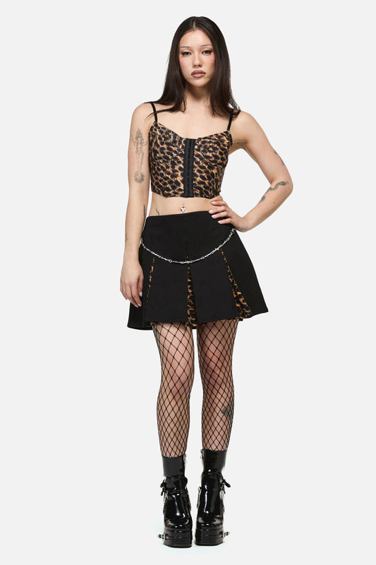 Dangerfield - LeopardContrastPleatGrngeSkort - black
