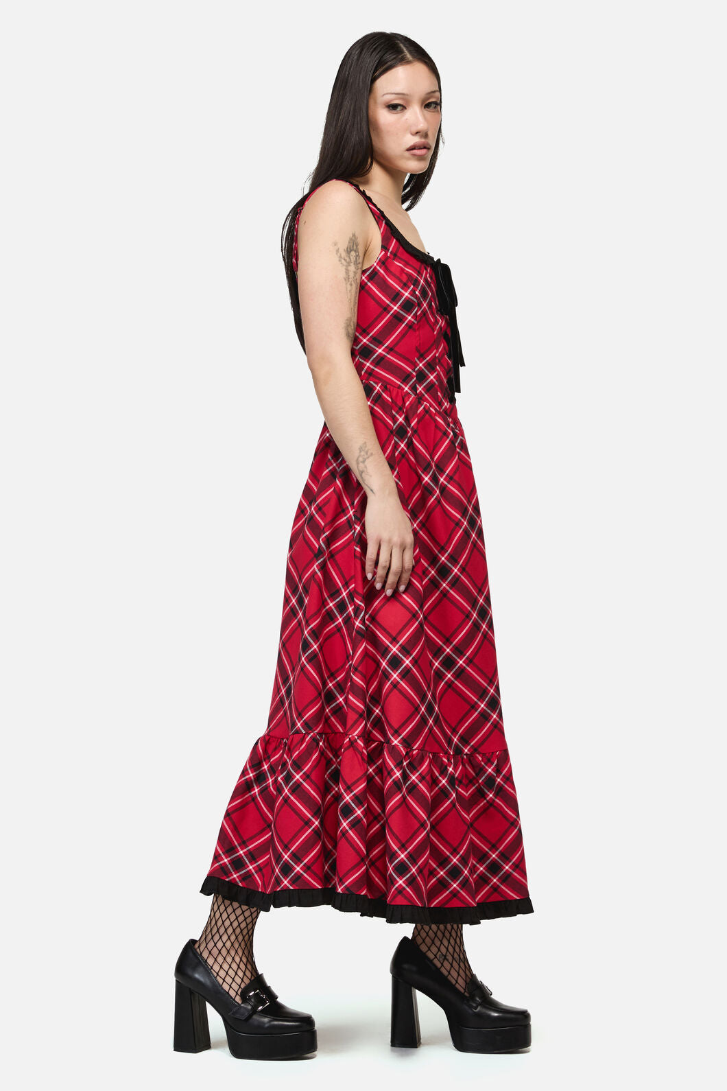 Dangerfield - Piracy Punk Tartan Midi Dress - red