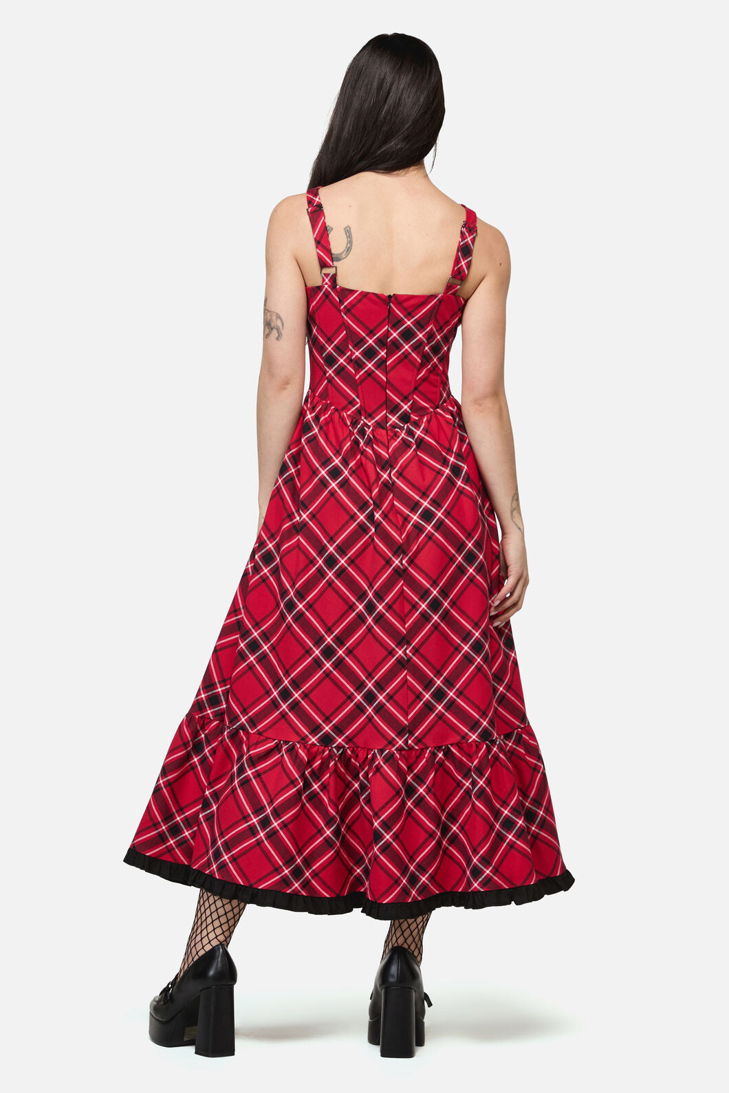 Dangerfield - Piracy Punk Tartan Midi Dress - red