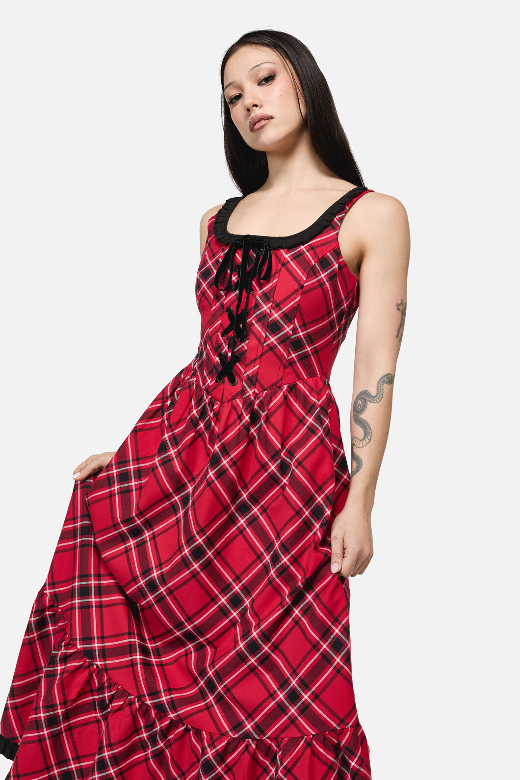Dangerfield - Piracy Punk Tartan Midi Dress - red