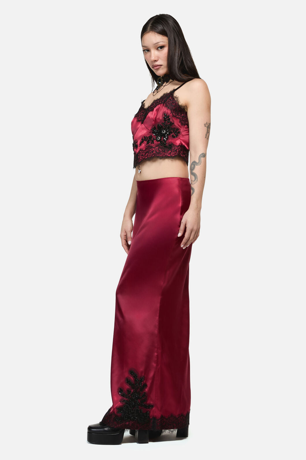 Dangerfield - Rosalie Formal Lace Trim Skirt - red