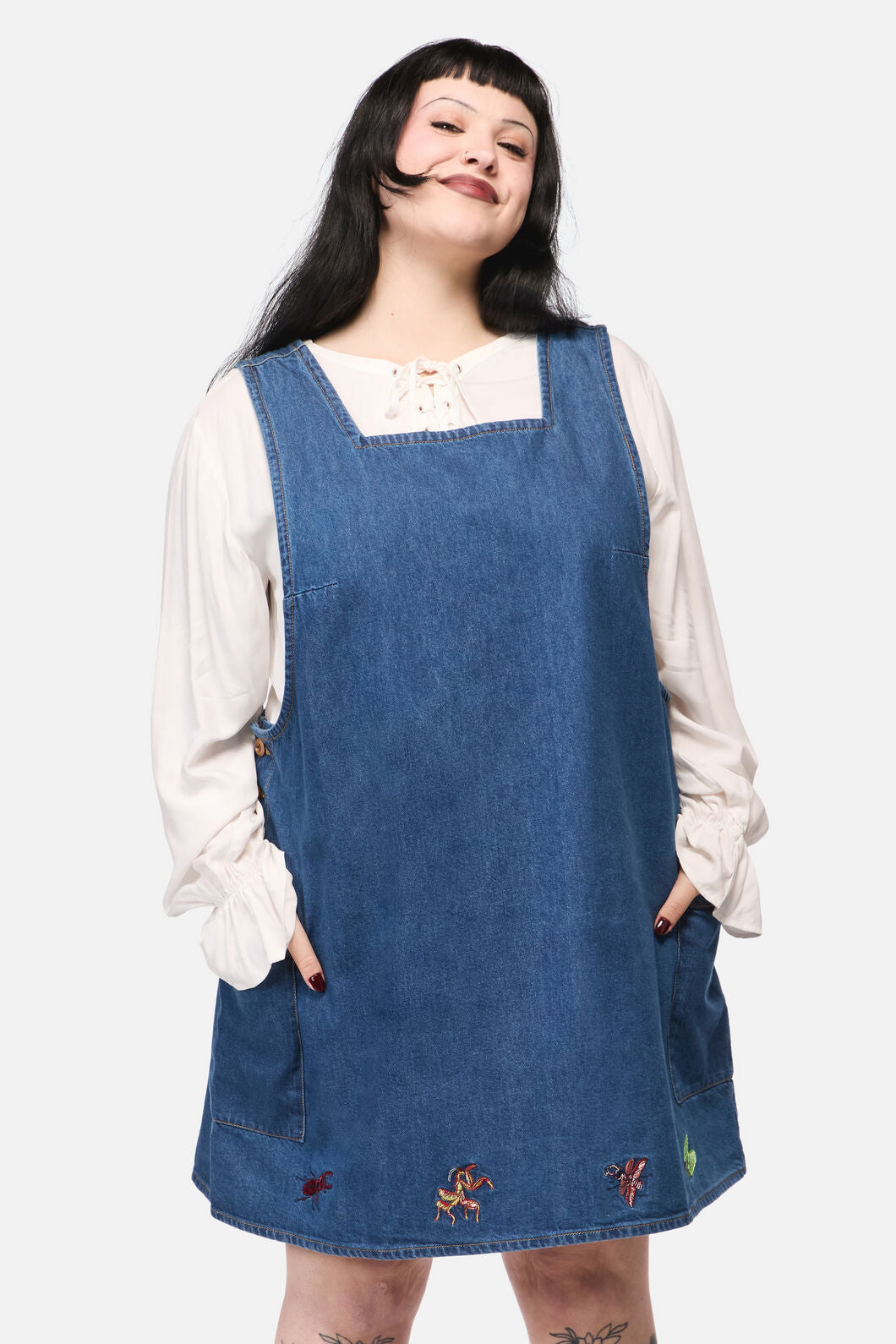 Dangerfield - CurveBugsGaloreEmbroidPinafore - blue