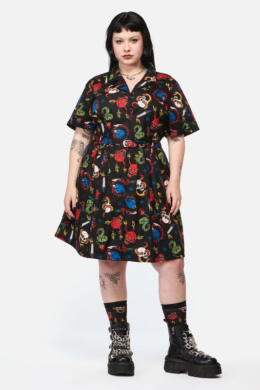 Dangerfield - CurveDangerousGrungePrintDress - black