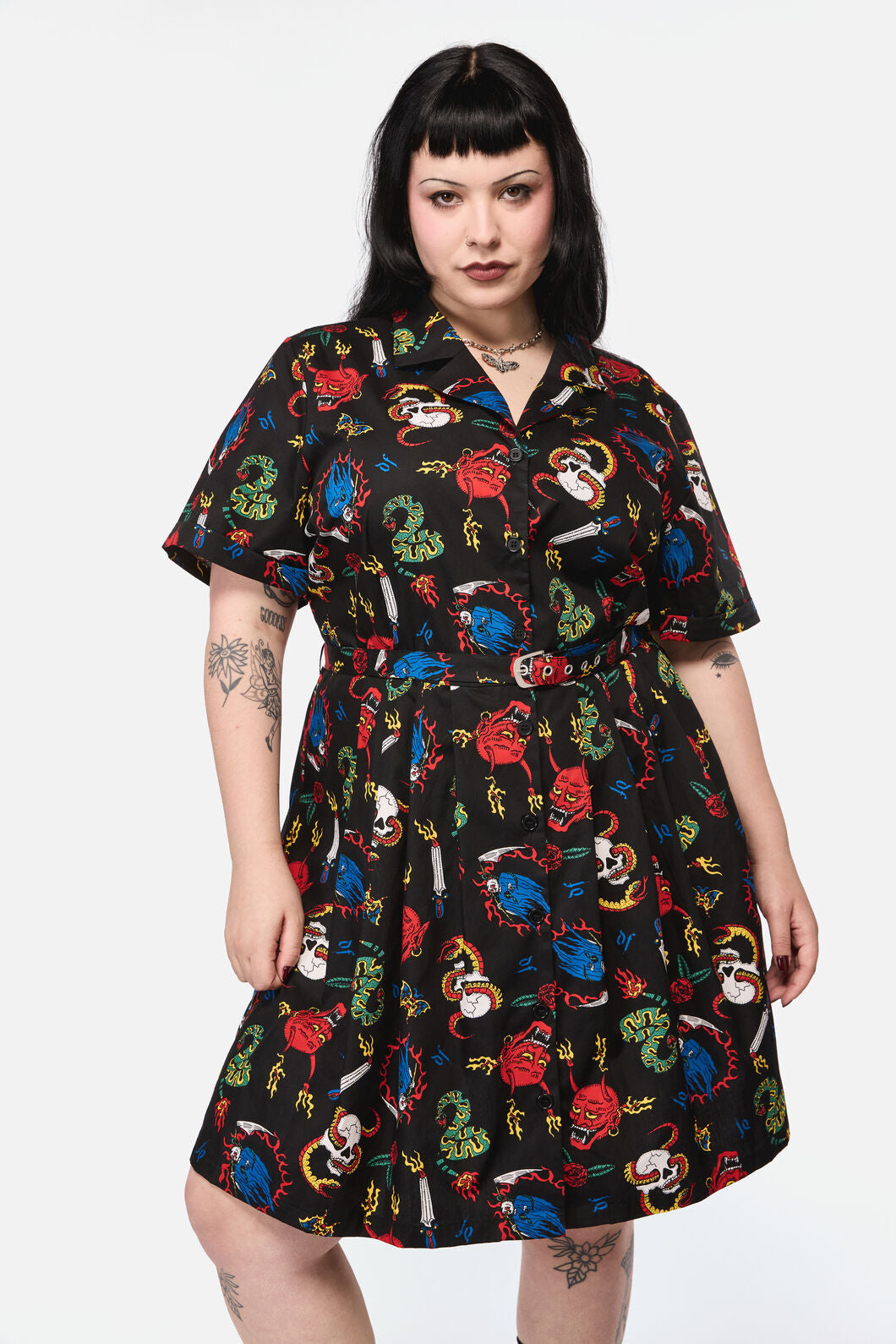 Dangerfield - CurveDangerousGrungePrintDress - black