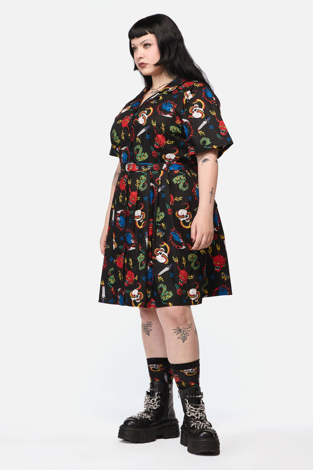 Dangerfield - CurveDangerousGrungePrintDress - black