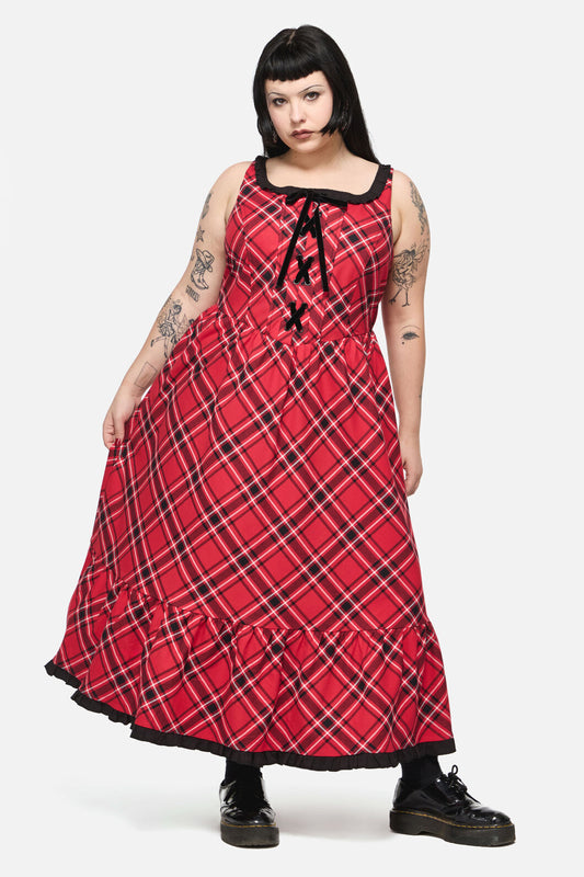 Dangerfield - CurvePiracyPunkTartanMidiDress - red
