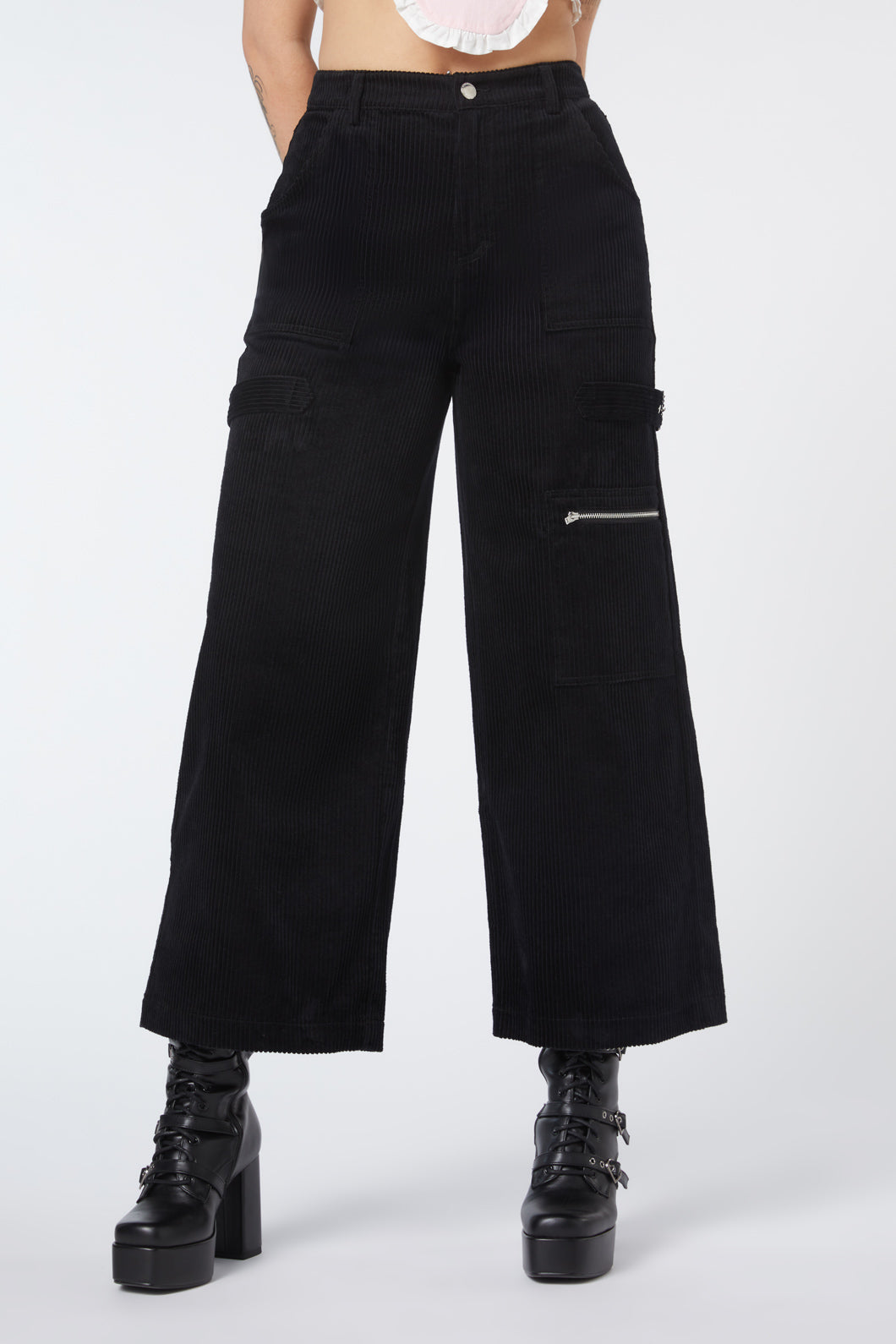 Dangerfield - Dolly Cord Wide Leg Cargo - black