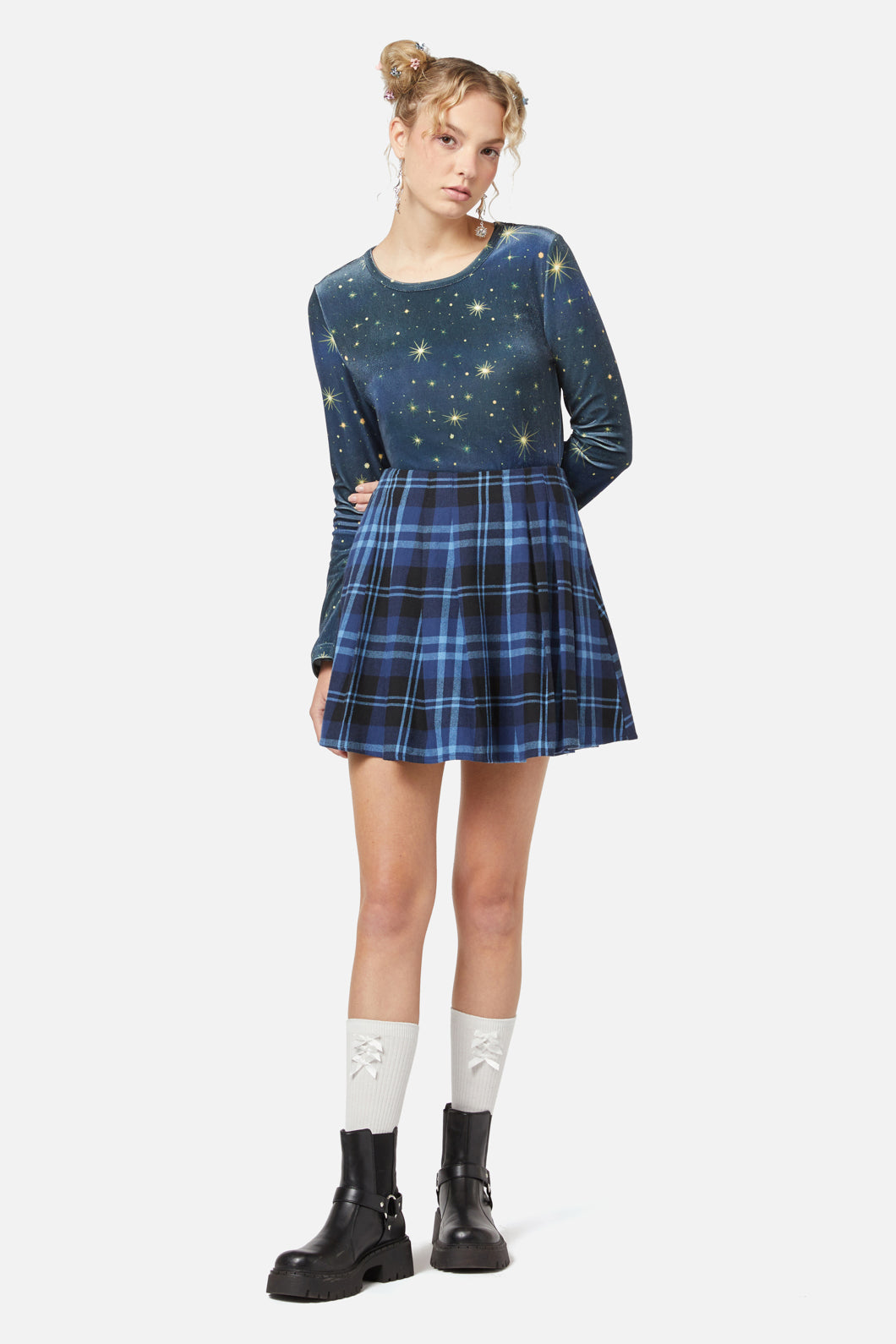 Dangerfield - Moonlit Tartan Skirt - navy